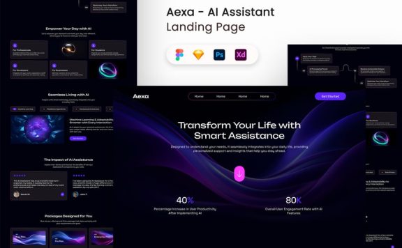 AI助理着陆页UI套件网页UI模板 (FIG,PSD,SKETCH,XD)