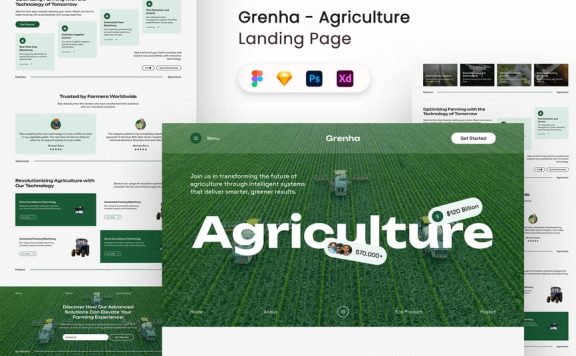 农业着陆页UI套件网页UI模板 (FIG,PSD,SKETCH,XD)