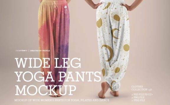 瑜伽和普拉提的2个宽腿裤样机 (PSD,PNG,JPG)