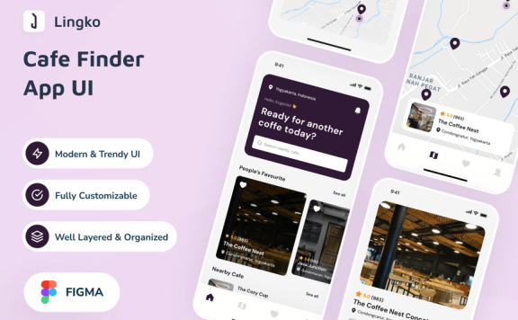 本地咖啡馆寻找应用APP UI KIT (FIG)