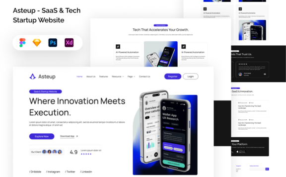 SaaS＆技术网站UI模板 (FIG,PSD,SKETCH,XD)