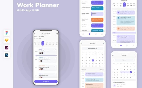 工作计划者移动应用APP UI KIT (SKETCH,FIG,XD,PSD)