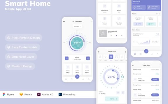 智能家庭移动应用 APP UI KIT (SKETCH,FIG,XD,PSD)