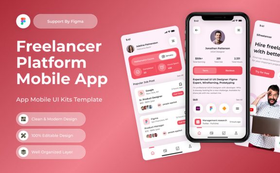 自由职业者平台移动应用APP UI KIT (FIG)