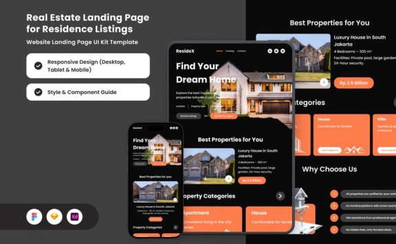 简约房地产着陆页网页模板 (FIG,SKETCH,XD)