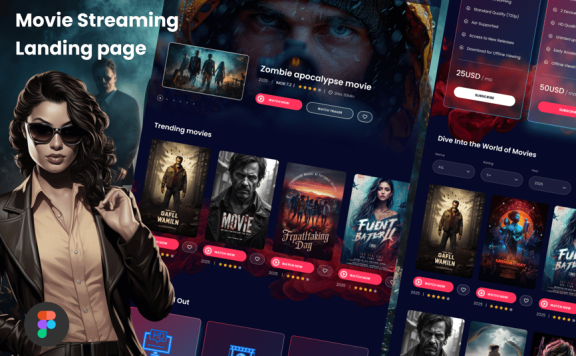 电影流媒体着陆页面网页模板 (FIG)