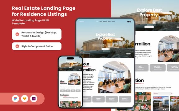 房地产居住地着陆页网页模板 (FIG,SKETCH,XD)