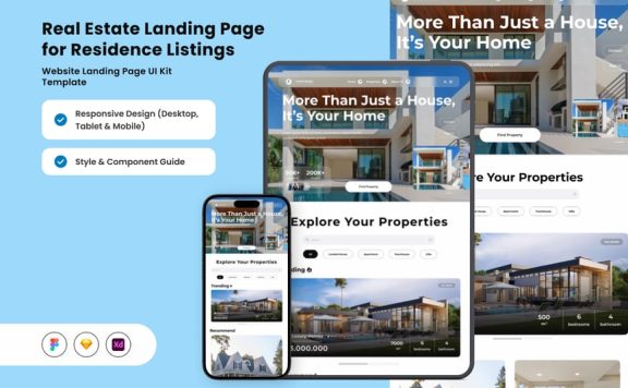 豪华房地产着陆页网页模板 (FIG,SKETCH,XD)