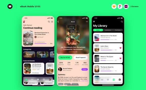 电子书移动APP UI KIT (SKETCH,FIG,XD)