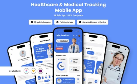 医疗保健和医疗跟踪移动应用APP UI KIT (FIG,SKETCH,XD)