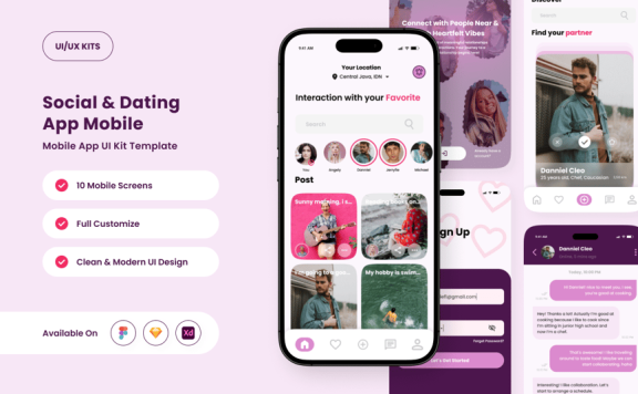 嬉戏的社交与约会应用APP UI KIT (FIG,SKETCH,XD)