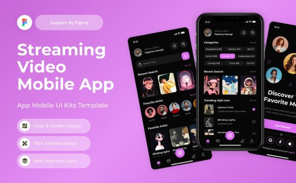 流视频移动应用APP UI KIT (FIG)