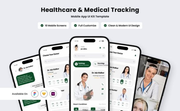 医疗保健和医疗跟踪手机APP UI KIT（FIG,SKETCH,XD）