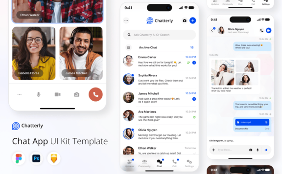 聊天移动应用APP UI KIT (FIG,PSD,SKETCH)