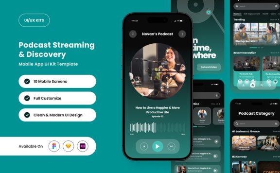现代播客应用APP UI KIT (FIG,SKETCH,XD)