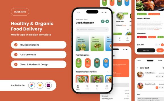 健康餐食应用APP UI KIT (FIG,SKETCH,XD)