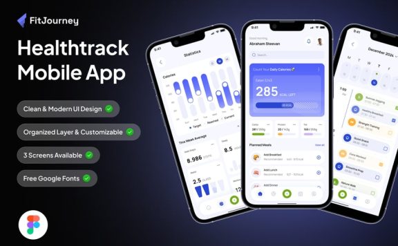 健康跟踪移动应用APP UI KIT (FIG)
