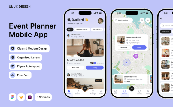 活动计划者移动应用APP UI KIT (FIG,SKETCH,XD)