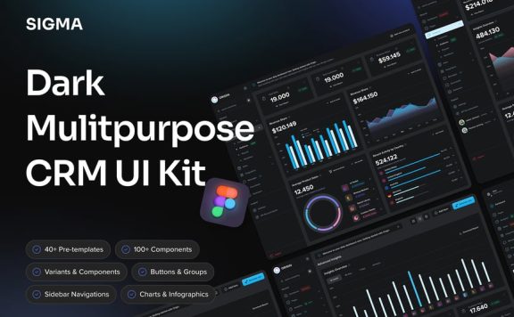 深色多功能CRM 网页UI模板套件 (FIG)
