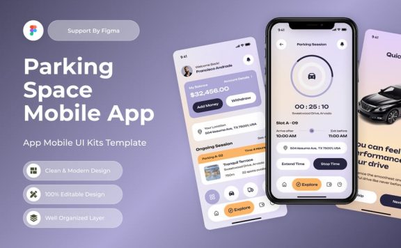 停车场停车停车空间移动应用APP UI KIT (FIG)