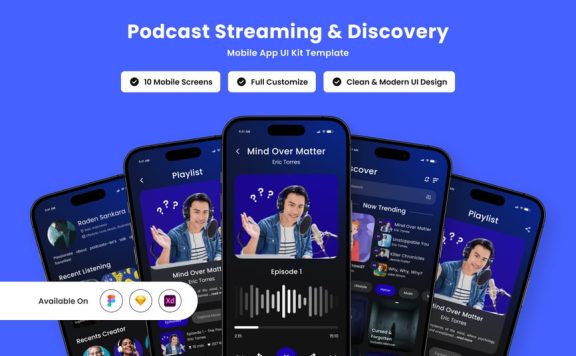 时尚和直观的播客应用APP UI KIT (FIG,SKETCH,XD)
