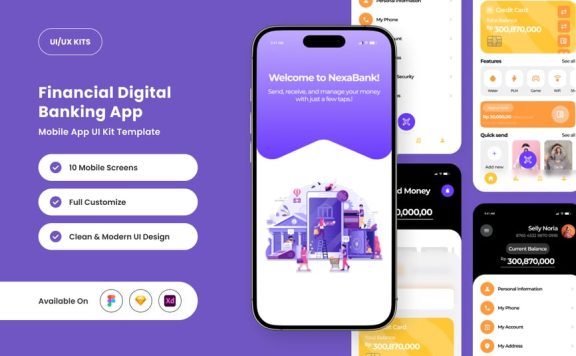 – 简约银行应用APP UI KIT (FIG,SKETCH,XD)