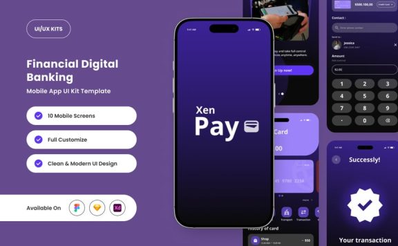 用于数字银行的移动应用APP UI KIT (FIG,SKETCH,XD)