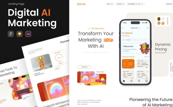 人工智能数字营销着陆页 (FIG,SKETCH,XD)