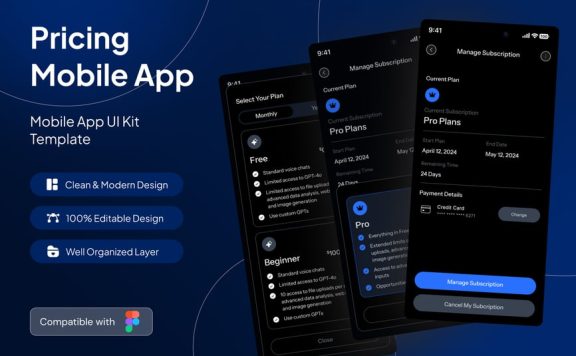 定价页移动应用APP UI KIT (FIG)