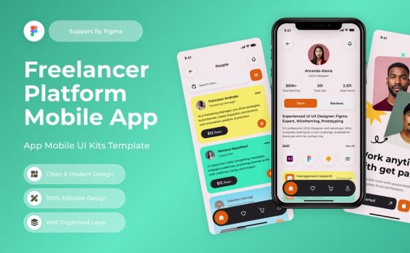 自由职业者平台移动应用APP UI KIT (FIG)