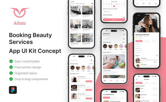 预订美容服务应用APP UI KIT (FIG)