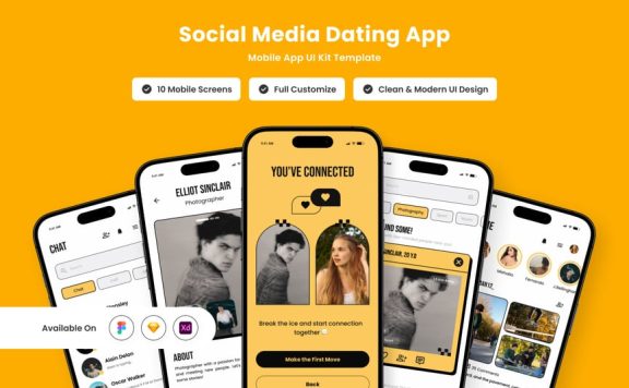 复​​古社交约会移动应用APP UI KIT (FIG,SKETCH,XD)