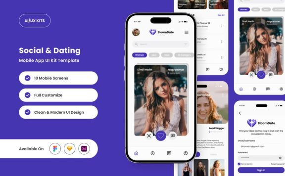 现代且有趣的约会应用APP UI KIT (FIG,XD,SKETCH)