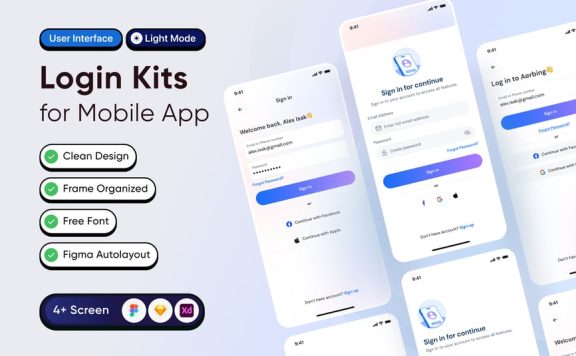登录页移动应用APP UI KIT (FIG,XD,SKETCH)
