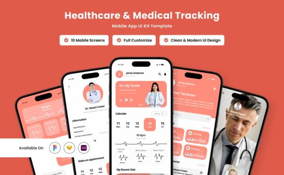 医疗和医疗跟踪手机APP UI KIT (FIG,SKETCH,XD)
