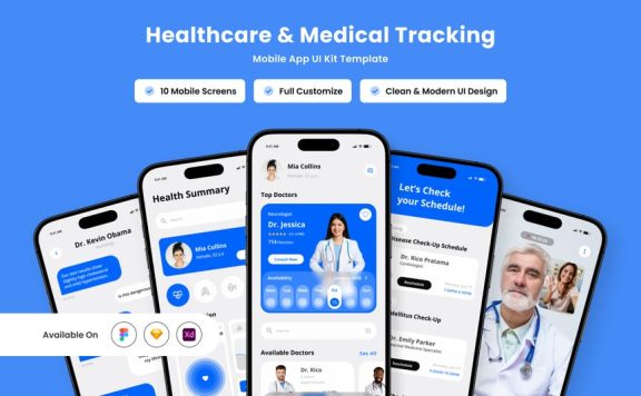 医疗保健跟踪移动应用APP UI KIT (FIG,SKETCH,XD)