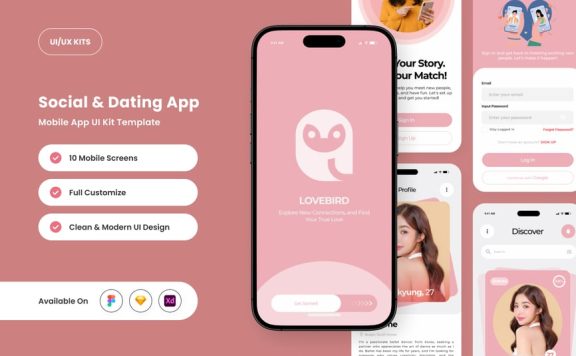 优雅的社交和约会应用APP UI KIT (FIG,SKETCH,XD)