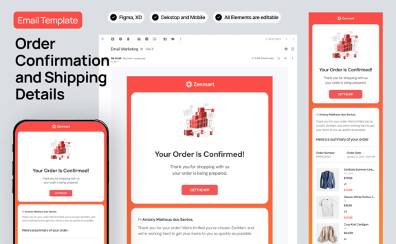 订购确认和运输电子邮件模板 (FIG,XD)