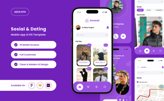 未来派社会与约会应用APP UI KIT (FIG,SKETCH,XD)