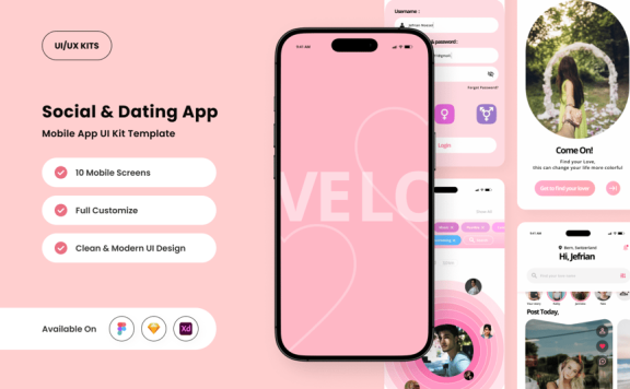 别致的社交与约会应用APP UI KIT (FIG,SKETCH,XD)