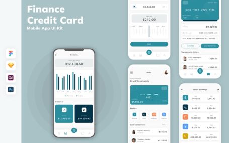财务和信用卡移动应用 APP UI KIT (SKETCH,FIG,XD,PSD)