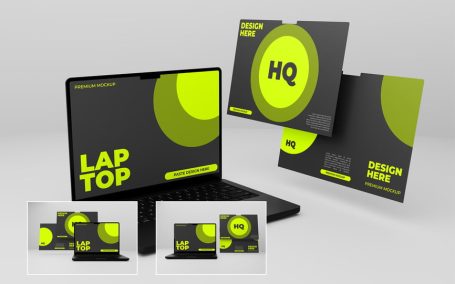 笔记本电脑屏幕网站模型样机 (PSD)