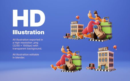 3D卡通旅行插画素材 (PNG)