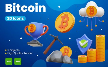 比特币3D概念模型插画 (PNG,PSD)