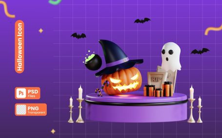 3D万圣节南瓜头插画套装 (PNG,PSD)