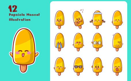 可爱的冰棒贴纸插图套装 (AI,EPS,JPG,PNG)