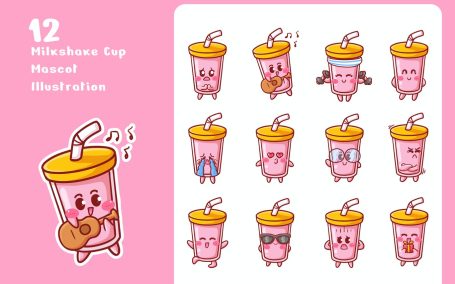 可爱奶昔杯贴纸插图套装  (AI,EPS,JPG,PNG)