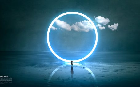 蓝光光圈抽象概念视觉海报设计模板 (psd)