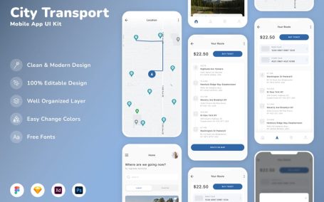 城市交通移动应用 UI 套件 (SKETCH,FIG,XD,PSD)