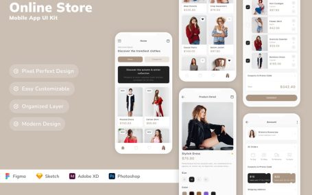 在线商店移动应用 App UI Kit (SKETCH,FIG,XD,PSD)